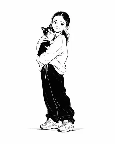 极简黑白编辑风格角色插画