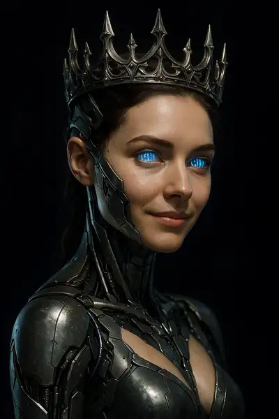 Retrato de mulher ciborgue no espaço profundo