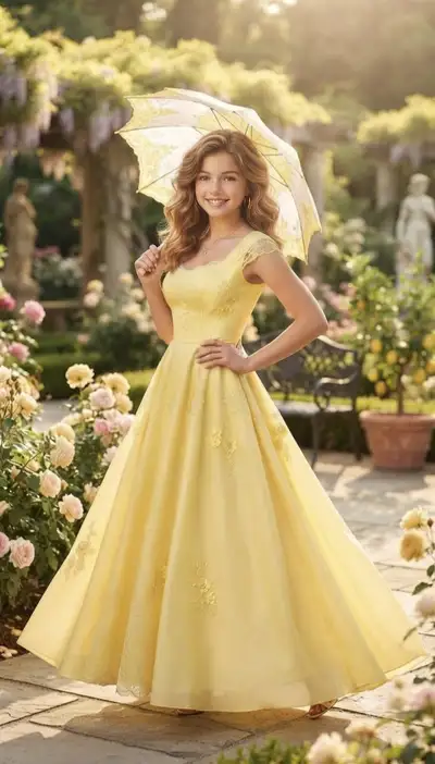 Elegant Woman in English Rose Garden