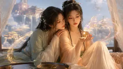 Twin Beauties in Cloud Pavilion with Spirit Fish