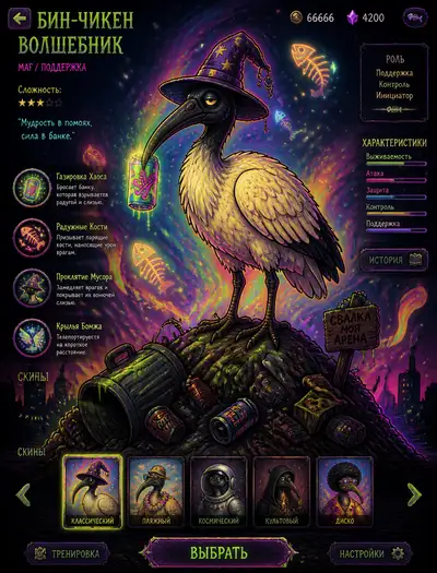Bin-Chicken Wizard Living MOBA Splash Art