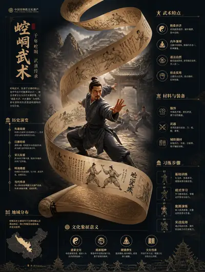 Chinese heritage infographic poster for Kongtong martial arts