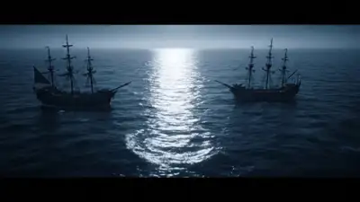 Moonlit Sea Battle with Titan Creature