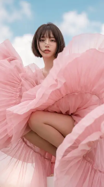Voluminous pink cloud gown high fashion portrait