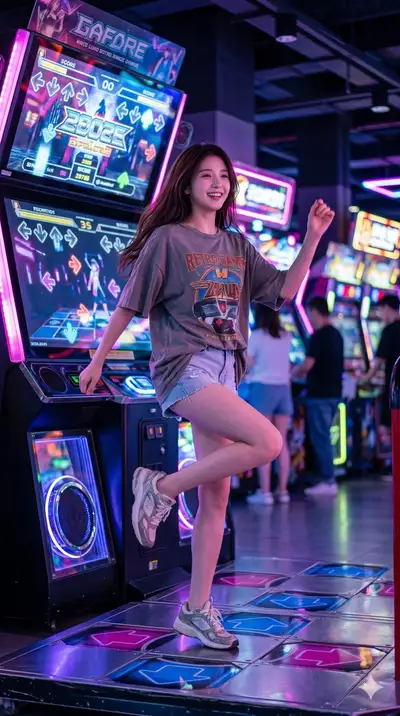 Neon Arcade Cinematic Lifestyle Portrait