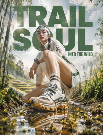 Trail running sportswear portrait in bamboo terraces