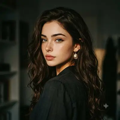 Over the shoulder cinematic portrait in dark room