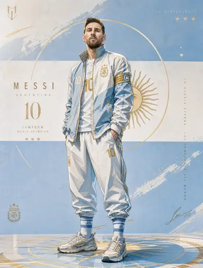 Argentina champion poster redesign of Messi in anime style