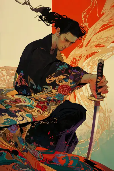 Sumi-e Samurai Portrait Prompt