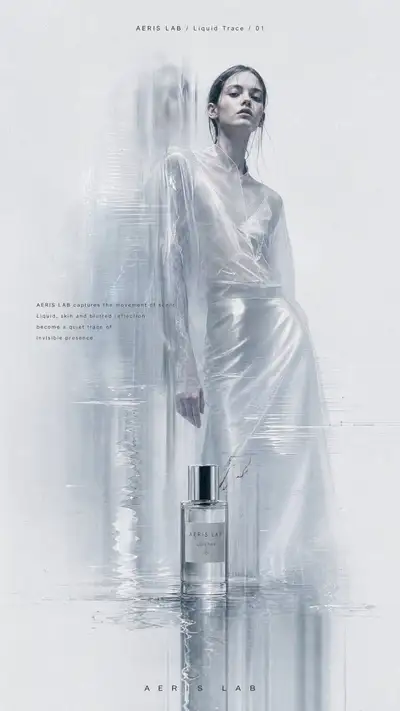 Experimental fashion editorial poster with ghost scan blur