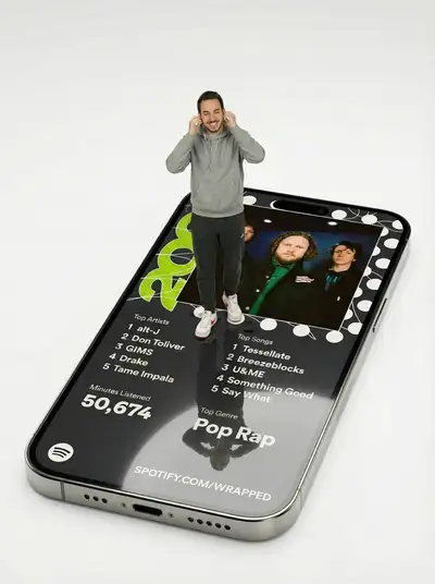 Person on Giant iPhone with Spotify Wrapped