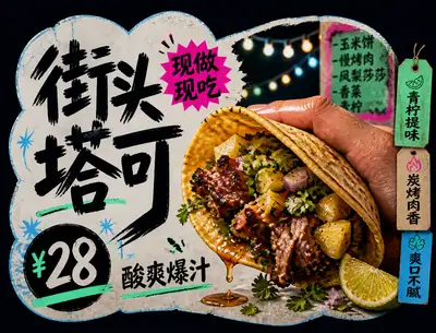 Black cutout street food card advertisement