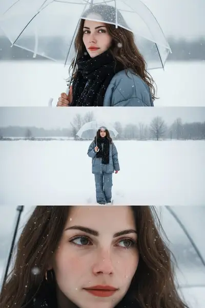 忧郁雪景三联肖像，含参考人脸