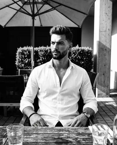 High Contrast Monochrome Portrait at Outdoor Cafe