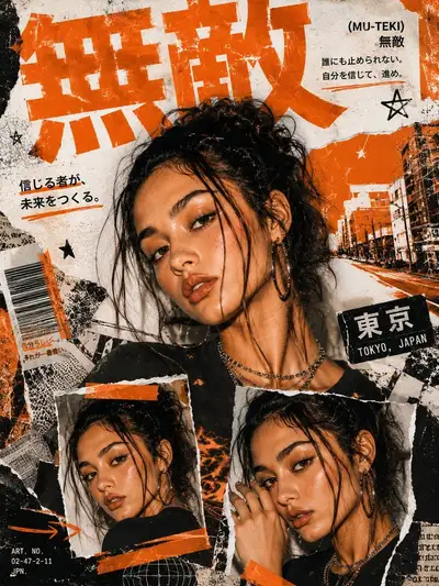 Y2K Japanese street editorial collage poster
