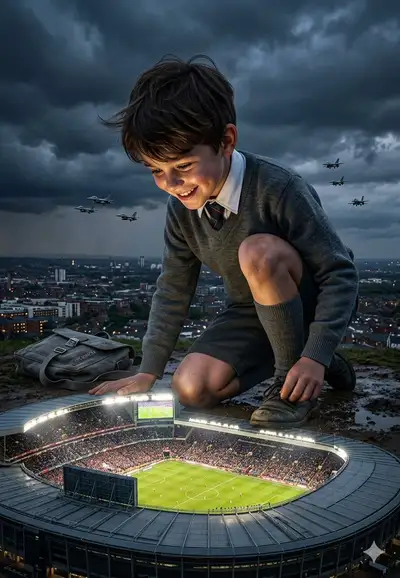 Giant Boy Over Football Stadium