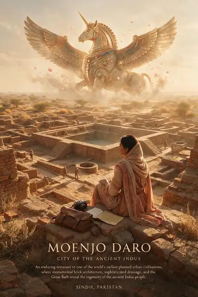 Cartaz de viagem da antiga civilização do Indo em Moenjo Daro