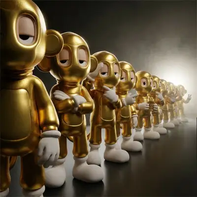 Collectible Vinyl Toy Procession in Diagonal Perspective