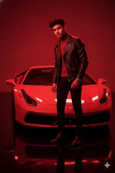 Crimson Monochrome Luxury Car Portrait
