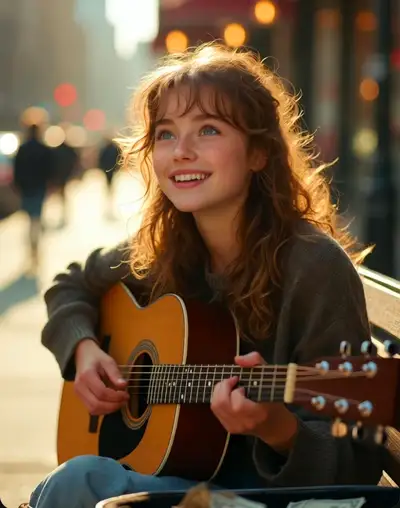 Joyful Street Musician with Guitar