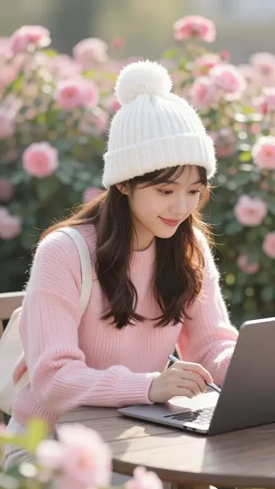 Lifestyle portrait of a woman working outdoors in a rose garden
