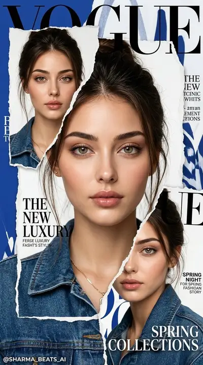 顔を固定した高級Vogue風破れ紙エディトリアルポートレート