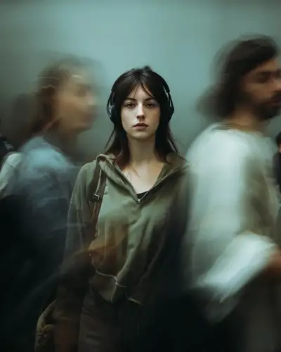 Cinematic Portrait in Crowded Urban Scene