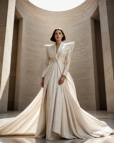 Monumental travertine couture campaign portrait