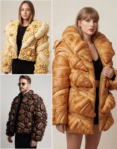 Plantilla de chaqueta de alta costura inspirada en comida, con variables