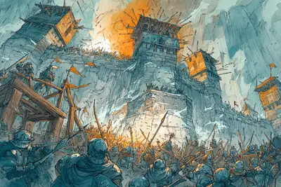 Orc Army Assault on Elven Fortress Watercolor