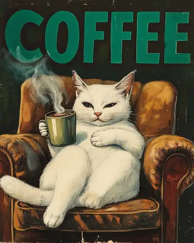 Vintage 1970s cat with cocoa poster
