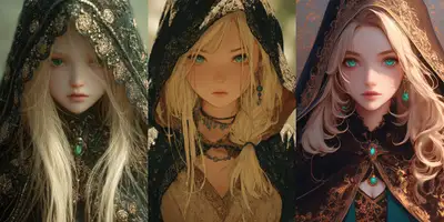 Anime-inspired portrait with blonde hair and emerald eyes