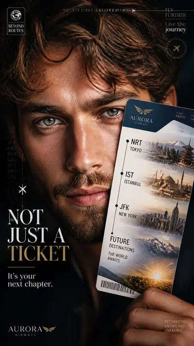 Boarding pass future travel airline advertising poster prompt