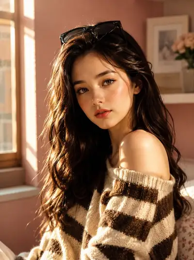 Korean Beauty Lifestyle Portrait in Golden-Hour Light