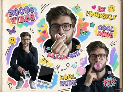2000s teen scrapbook collage portrait of a young man