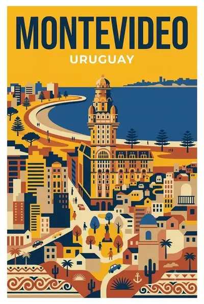 Mid-Century Vintage Travel Poster for Montevideo