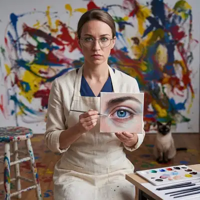Artist and Cat Painting Sequence