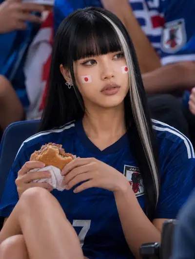 Japan soccer fan portrait at a night stadium match