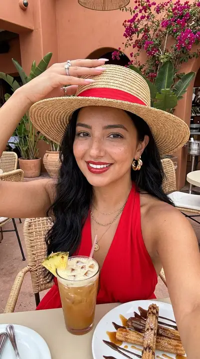 Latin Beauty Summer Cafe Selfie Portrait