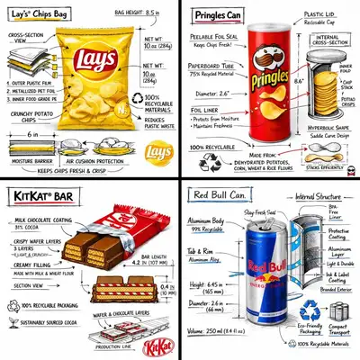 Technical infographic overlay on a photoreal snack product