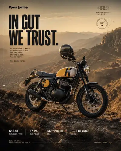 Adventure documentary style motorcycle campaign poster