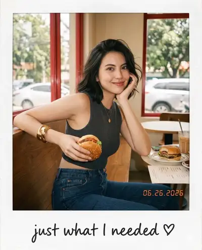 Vintage Polaroid cafe candid snapshot prompt