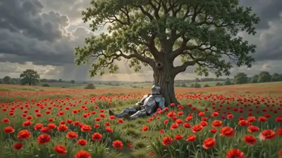 Medieval Knight Resting in Poppy Field