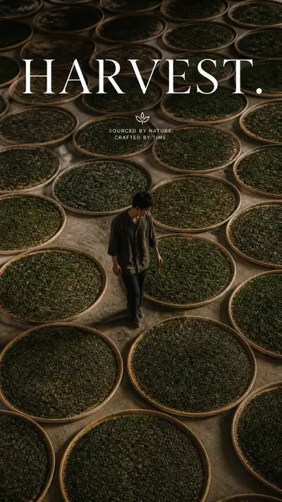 Campagne éditoriale premium dans une salle de séchage de feuilles de thé