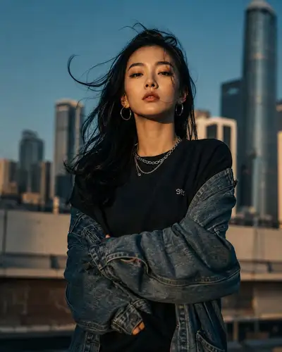 Ultra-realistic cinematic urban fashion portrait