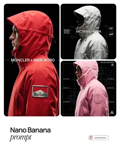 Technical outerwear brand campaign with blueprint overlay