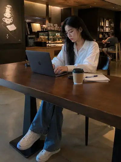 Portrait de productivité travaillant sur un ordinateur portable dans un café