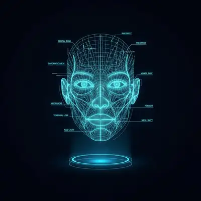 3D Holographic Blueprint of Woman's Face
