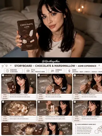 Prompt de Video Comercial ASMR de Chocolate y Malvavisco