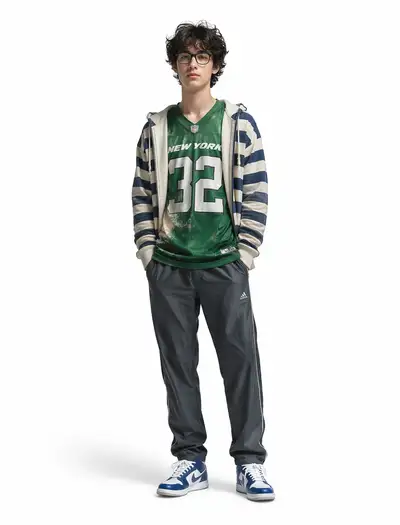 Full-body portrait of a teenage boy in casual sportswear